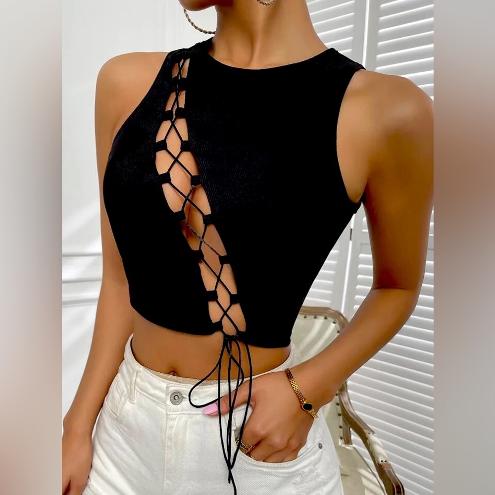 Shein Sexy Cropped Lace Up Tank